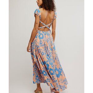Free People Peach and Blue Floral Maxi Dress